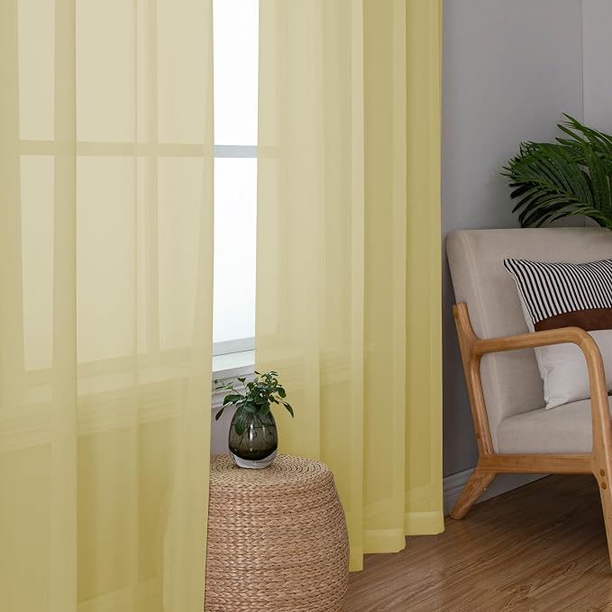 Chyhomenyc Mustard Yellow Sheer Curtains 108 Inches Long - Image 3