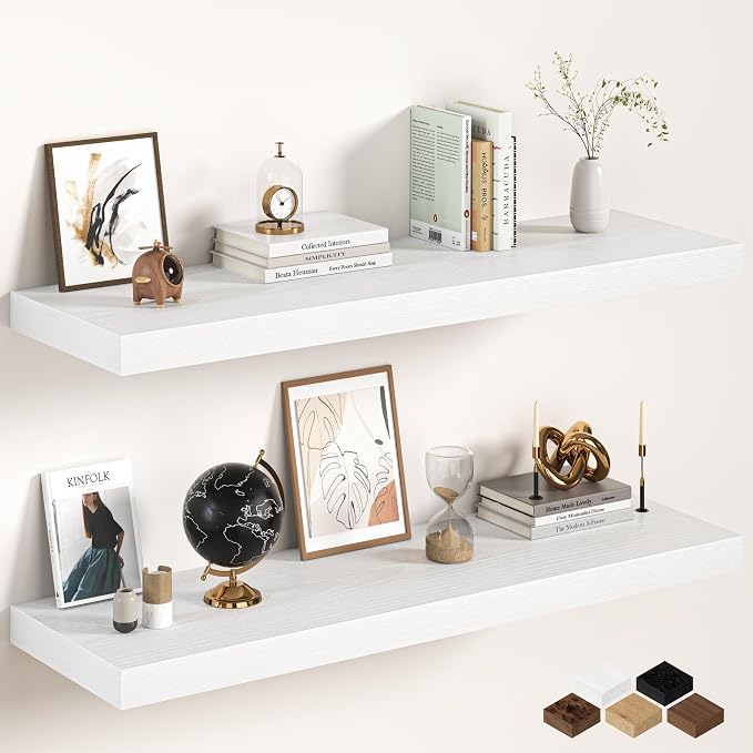 White Floating Shelves 48Inch Long, 12 Inch Deep Floating Shelves by FunMemories
