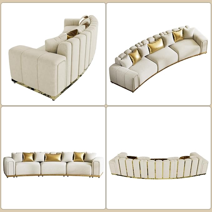 Oversized Luxury Chesterfield Sofa Set Velvet Beige and Gold Couch - Image 6