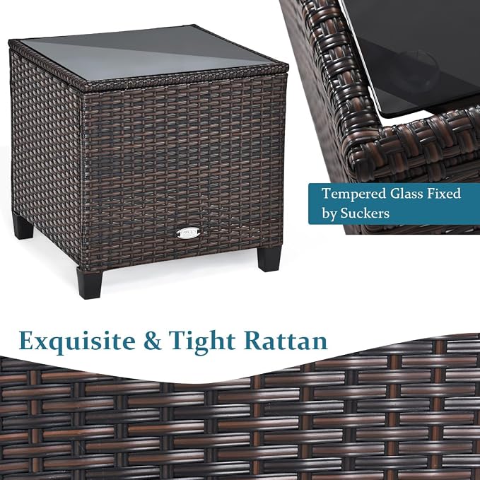 COSTWAY 3PCS Patio Furniture Set, PE Rattan Wicker Sofa w/Washable Cushion and - Image 9