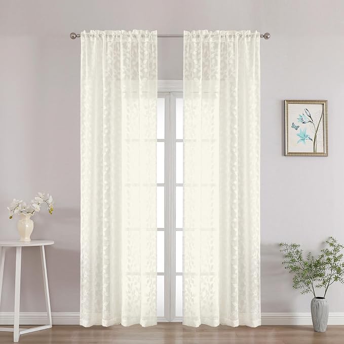 Chyhomenyc Ivory Sheer Curtains 90 Inch Length 2 Panels Set, Light Filtering by Chyhomenyc