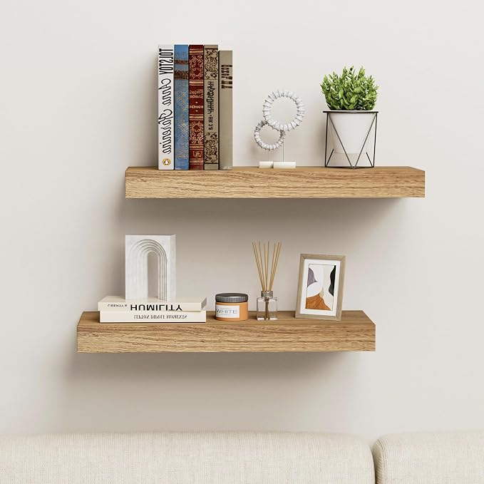 Oak Floating Shelves Wood for Wall 15.7in Wall Mounted Display Ledge Shelves - Image 2