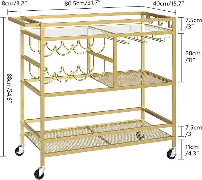 MAHANCRIS Bar Cart for Home, 3-Tier Serving Cart - Image 3