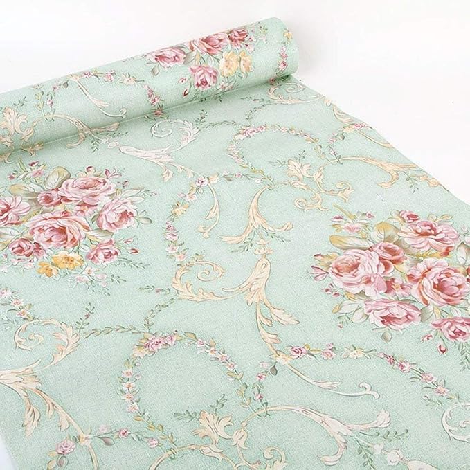 Vintage Floral Self Adhesive Wall Paper Shelf Liner Funitures Dresser Drawer - Image 2