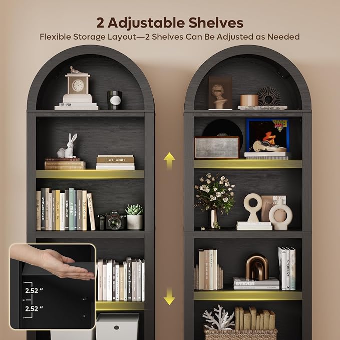 Bestier 76" Tall Arched Bookshelf, 5 Tier Arched Bookcase - Image 5