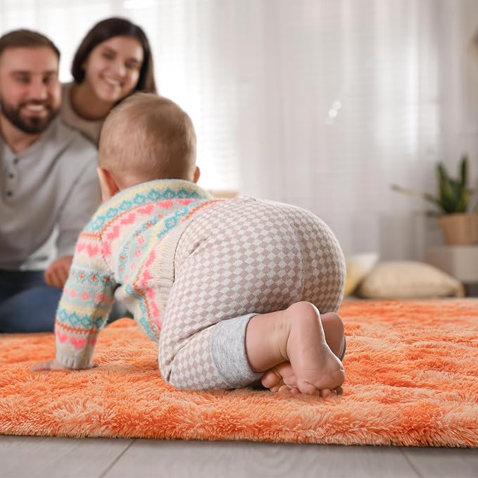 Goideal Fluffy Rug for Bedroom Living Room, 6x9 Orange Area Rugs, Faux Fur Shag - Image 5