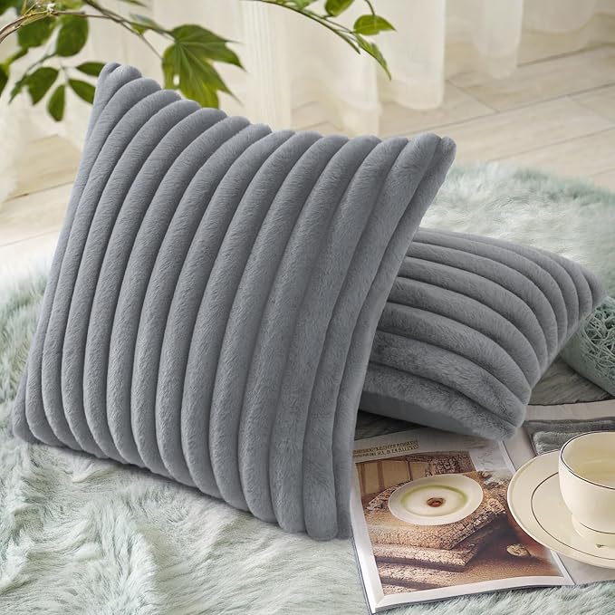 decorUhome Cozy Faux Fur Throw Pillow Covers 24x24 Set of 2 Decorative Soft - Image 4