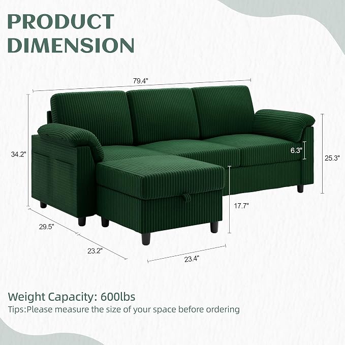 Vongrasig 79" Convertible Sectional Couch Sofa - Image 2