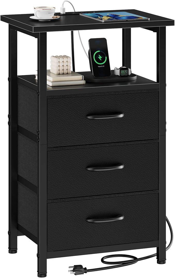 Vagusicc Nightstand with Charging Station, Bedside Table with USB Ports and by Vagusicc