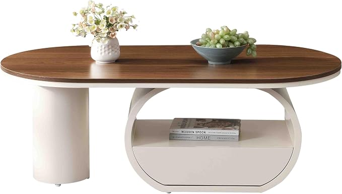 Modern Oval Coffee Table, 47.24" Brown Wood Top Coffee Table - Image 4