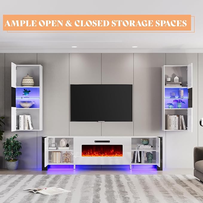 AMERLIFE 3 Piece Modern Wall Unit Entertainment Center Set, High Gloss 70" - Image 6