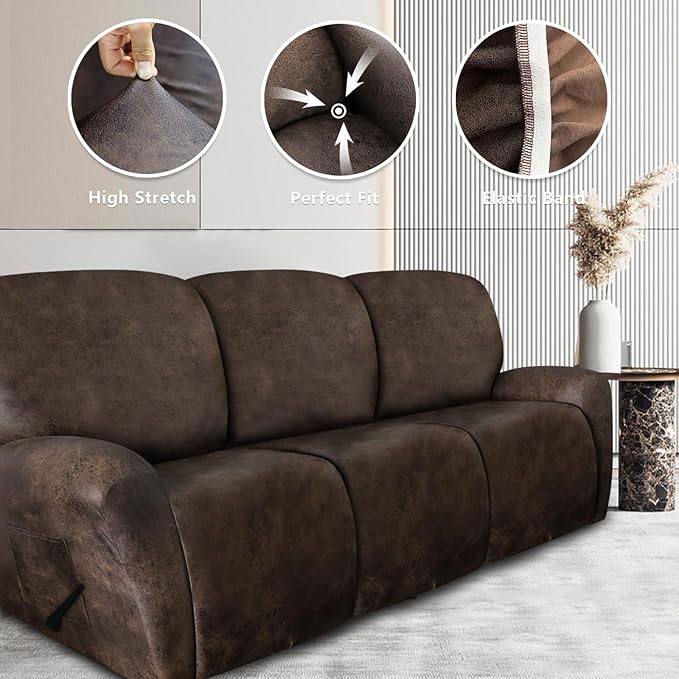 ANARACHON Leather Look Recliner Couch Cover 8-Piece Recliner Sofa Slipcovers 3 - Image 5