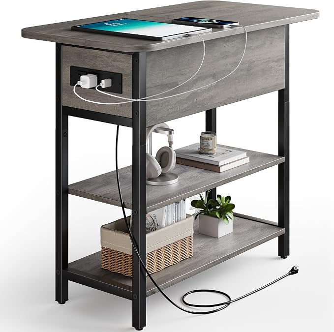 Yoobure End Table with Charging Station, Flip Top Side Table with USB Ports and by Yoobure