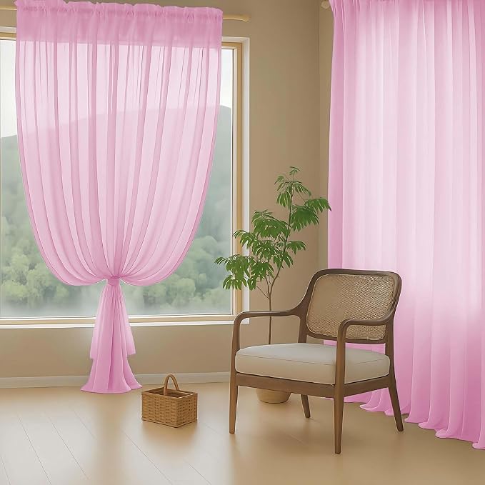 Light Pink Sheer Curtains 90 Inches Long 2 Panels, Light Filtering Solid Sheer - Image 8