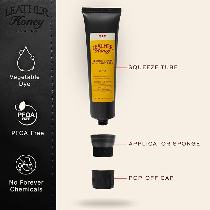 Leather Honey Black Recoloring Balm: Color Restorer and Scratch/Scuff Remover - Image 3