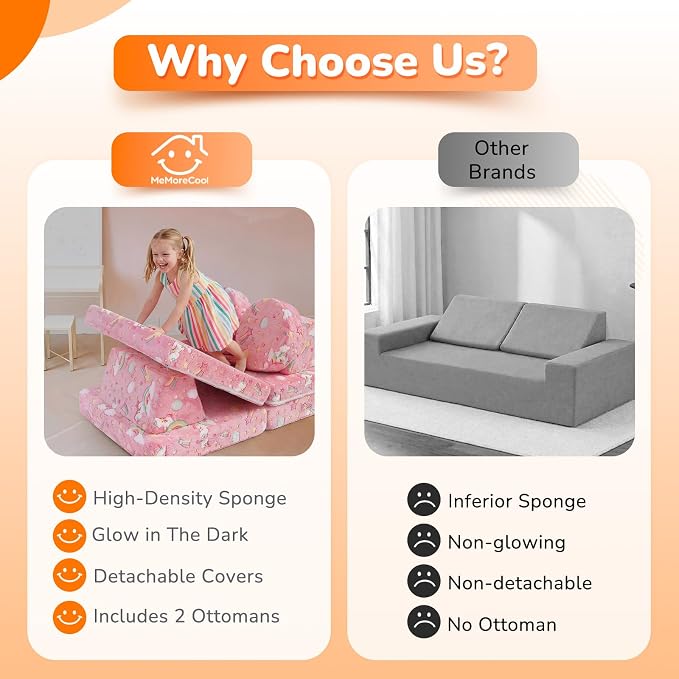 MeMoreCool Kids Sofa, 8-Piece Modular Play Couch - Image 3