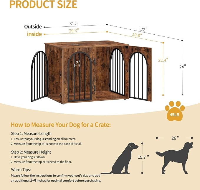 Hzuaneri 31.5'' Wooden Dog Crate Furniture, Indoor Dog Kennel Dogs Cage - Image 2