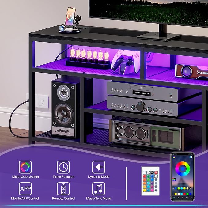 HOOBRO LED TV Stand with Charging Station, 4-Tier Entertainment Gaming Center - Image 5