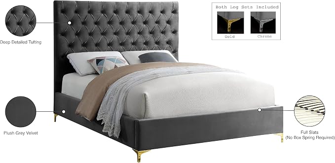 Meridian Furniture Cruz Collection Modern | Contemporary Velvet Upholstered Bed - Image 10