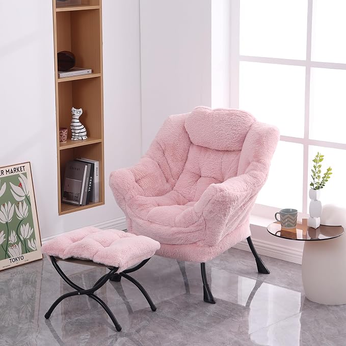 MBOOYOME Lazy Chair with Folding Ottoman, Modern Accent Lounge Armchair with - Image 4