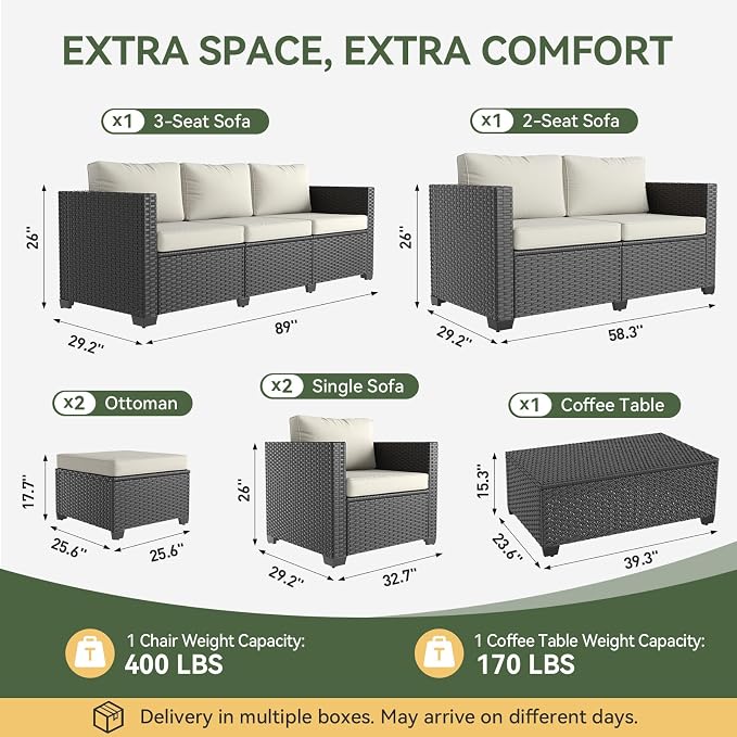 Aoxun 10 Piece Outdoor Patio Furniture Set 7 Seats, Outdoor Sectional - Image 9