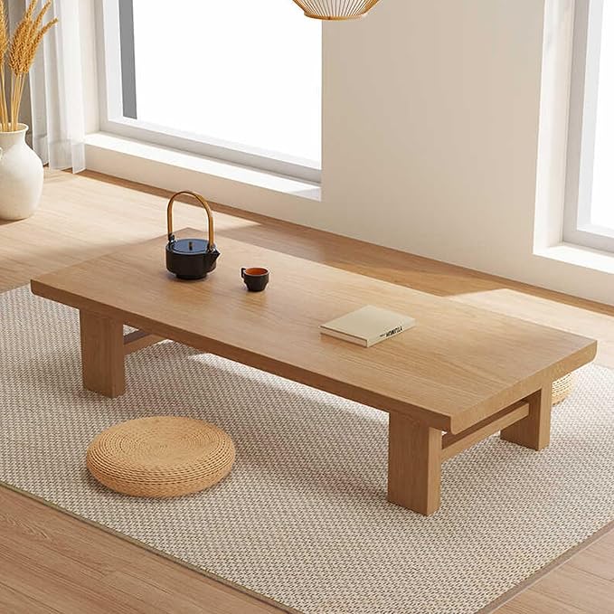 Japanese Solid Wood Low Coffee Table, Extra Thick Tatami Tables by YITAYMLI