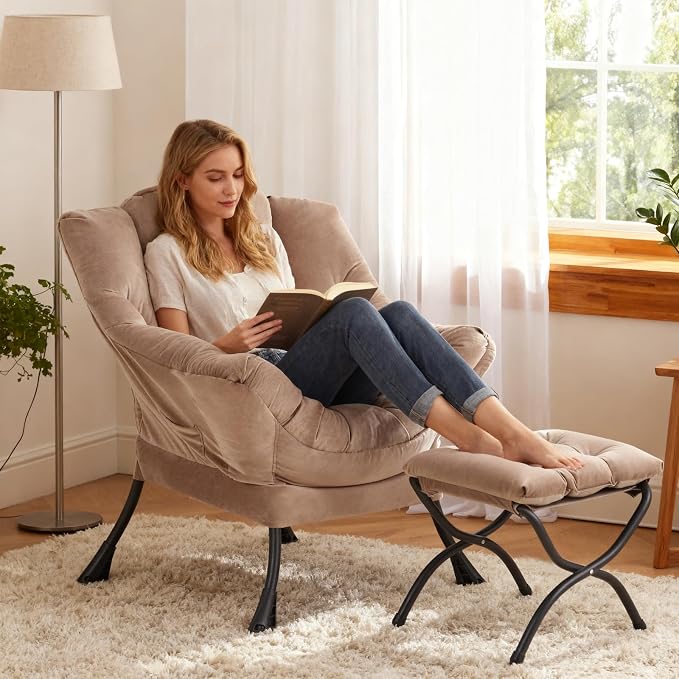 Lazy Chair with Ottoman, Modern Accent Chair Contemporary Sofa Chair with - Image 2