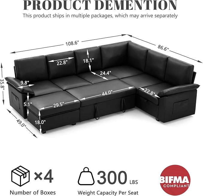 108 Inch Faux Leather Modular Sectional Sofa - Image 2