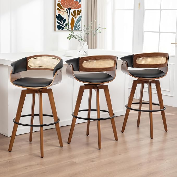Set of 3 Rattan Swivel Counter Stools by KUNZENTLIVING