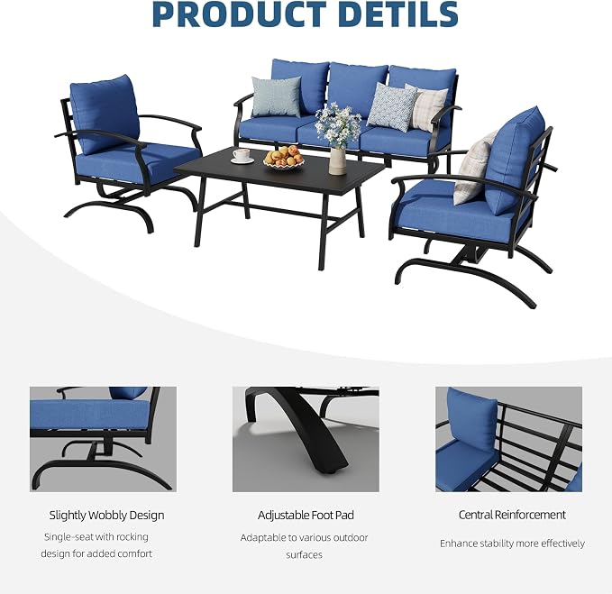 ALAULM 4 Piece Patio Furniture Set, Outdoor Metal Patio Furniture - Image 5