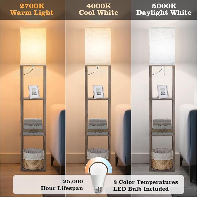 RUNTOP Floor Lamp with Shelves, Shelf Lamp with 3 Color Temperature LED Bulb - Image 6