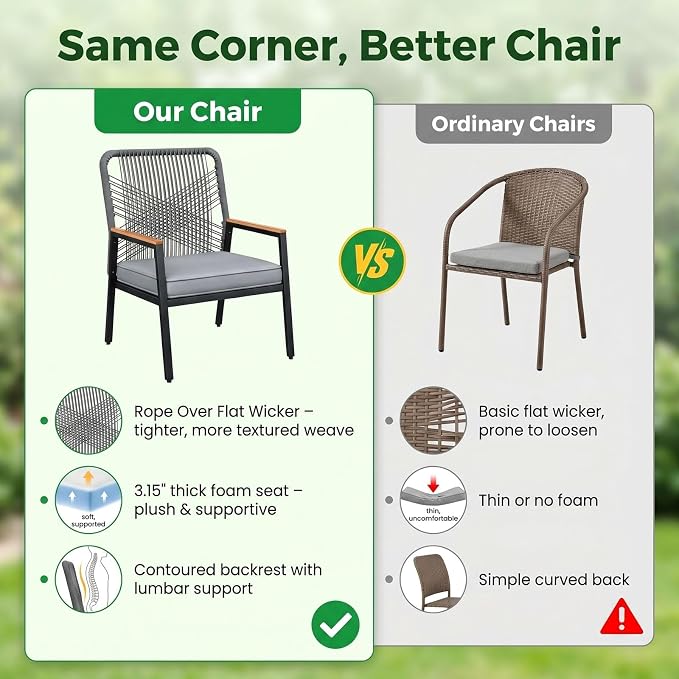 LIFERUN 3-Piece Patio Furniture Set, 2 Outdoor Rattan Chairs - Image 4