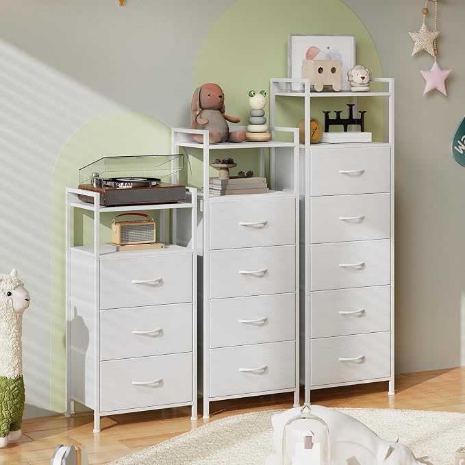 Somdot Nightstand with 3 Drawers, Dresser with Fabric Bins - Image 8