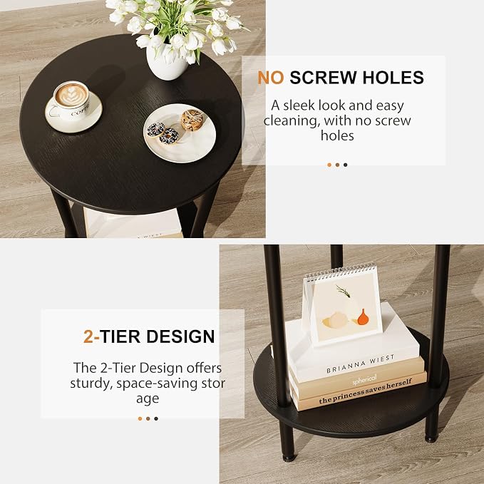 Small Round Side Table, 2-Tier Modern Accent/Bedside Table - Image 5