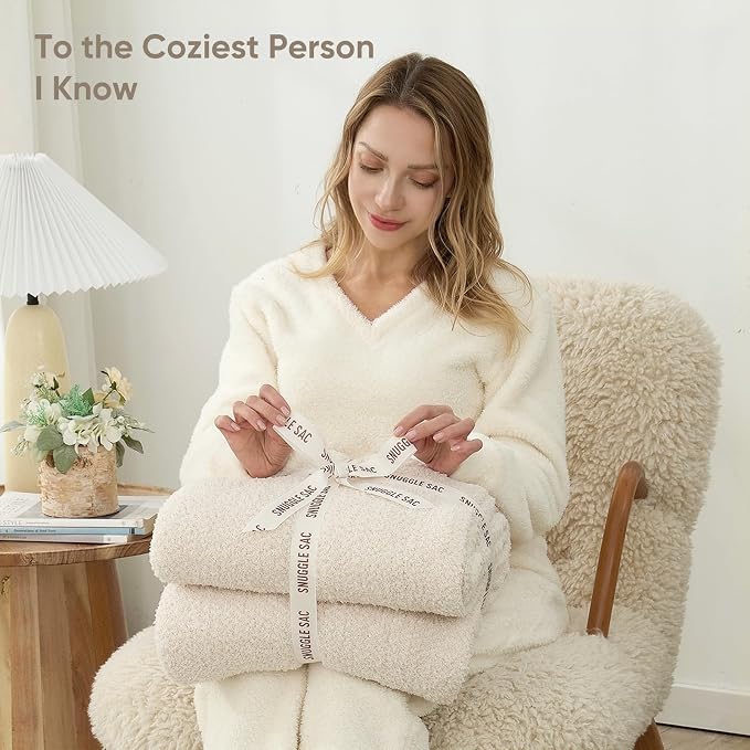 Snuggle Sac Buttery Ivory Bedding Blankets Twin Size 60x80, Super Soft Blankets - Image 7