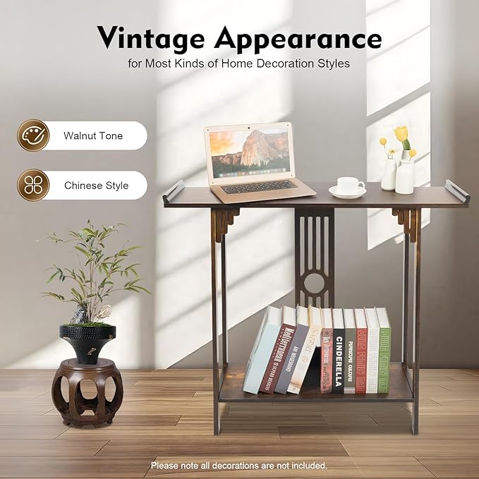 Entryway Table, 2 Tiers Freestanding Chinese Style Vintage Console Large - Image 5