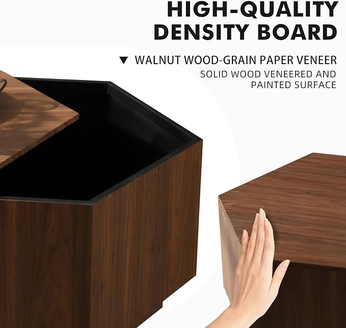 Hexagonal Nesting Coffee Tables Set of 2, Walnut Coffee Table - Image 7