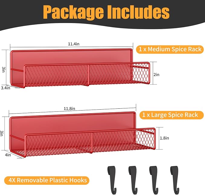 Magnetic Spice Rack for Refrigerator, 2 Pack 100% Metal Strong Magnet Shelf - Image 2