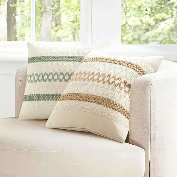 MIULEE Set of 2 Sage Green Boho Decorative Pillow Covers 18x18 Inch Farmhouse - Image 7