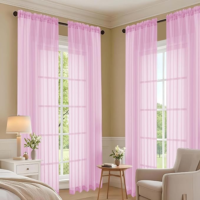 OVZME Light Pink Sheer Curtains 84 Inches Long 2 Panels Set, Light Filtering - Image 6