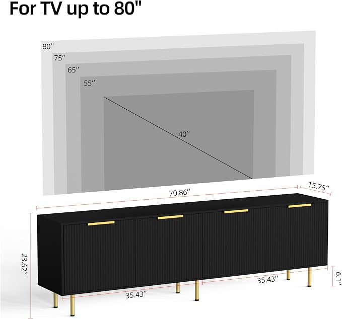 TV Stand for 80 Inch TV, Fluted TV Stand for Living Room, Mid Century Modern TV - Image 3