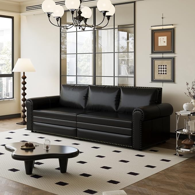 Faux Leather Sleeper Sofa Couch - Image 3