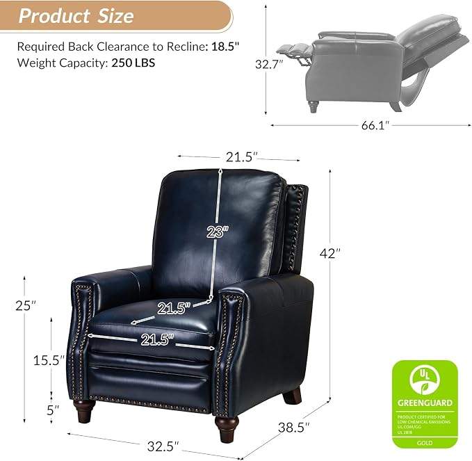 HULALA HOME Genuine Leather Manual Recliner Chairs Set of 2 - Image 2