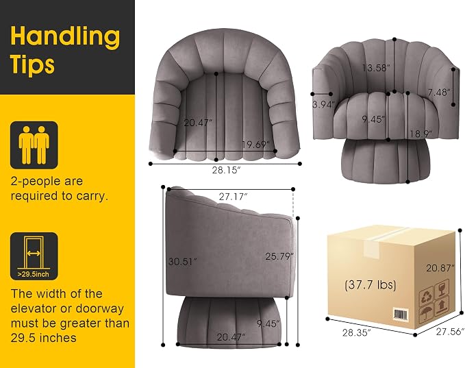Dewhut Swivel Accent Chair, 360° Swivel Barrel Chair - Image 2