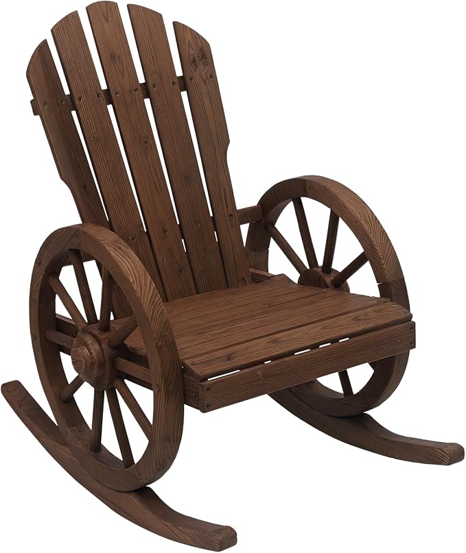 Outsunny Wooden Rocking Chair, Adirondack Rocker Chair w/Slatted Design and by Outsunny