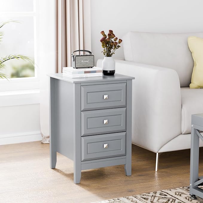 Bonnlo Gray Nightstands Set of 2, 3 Drawer Nightstand, Modern Night Stand - Image 8