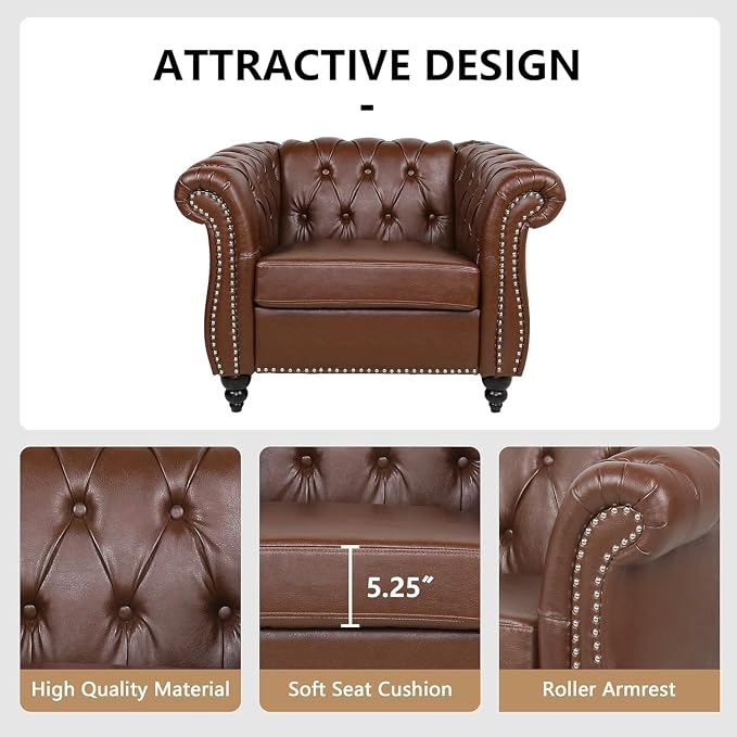 Mid-Century Sofa Chair, Faux Leather Accent Chair - Image 4