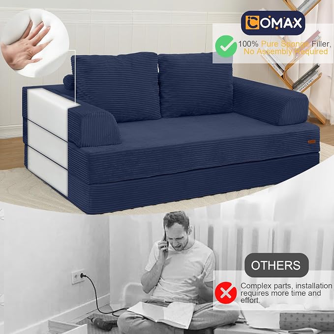 COMAX Convertible Sofa Bed, Folding Floor Couch Corduroy Fold Out Couch Bed - Image 4