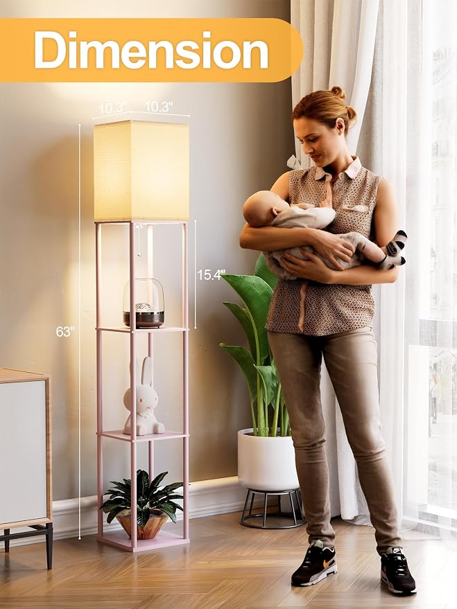 Pink Floor Lamp with Shelves for Living Room, Shelf Floor Lamp with 3 CCT LED - Image 3