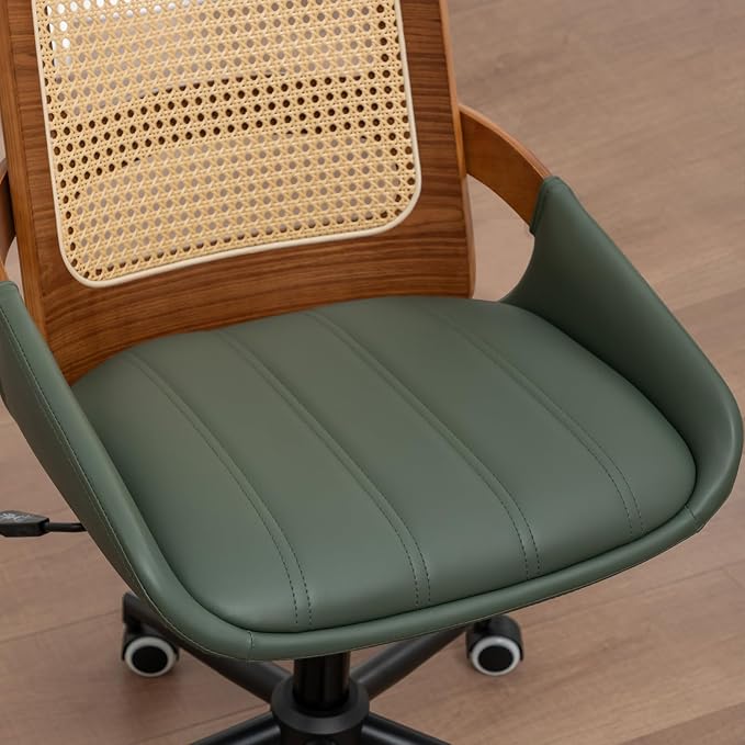 Home Office Desk Chair with Ergonomic Rattan Backrest, Walnut Crafts, Curved - Image 6